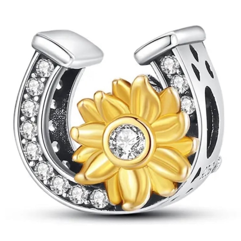 New horseshoe sunflower pandora style charm S925